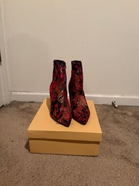 Steve Madden Red Floral Velvet Ankle Boots